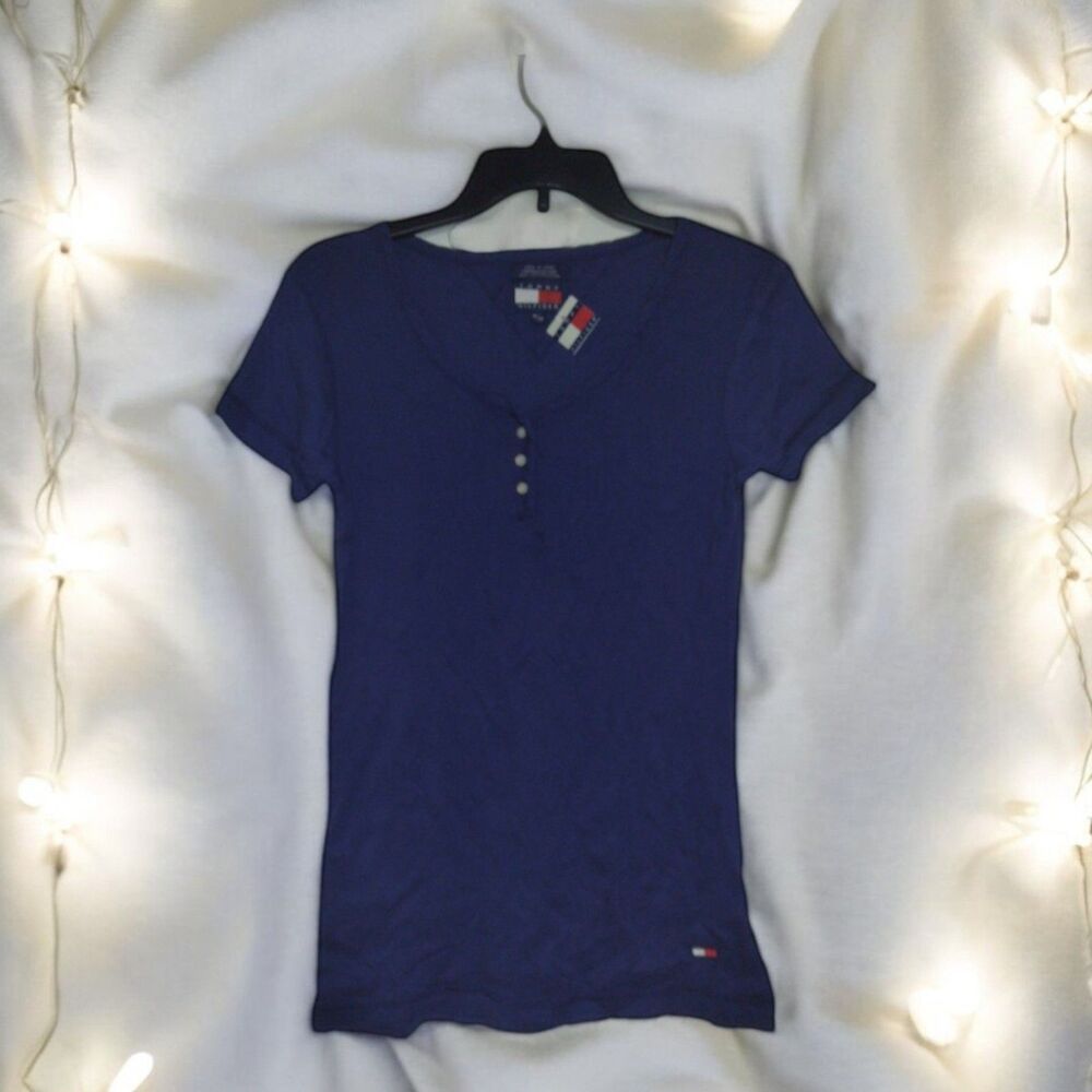 Tommy Hilfiger Henley T Shirt Dark Blue Size Medium NWT